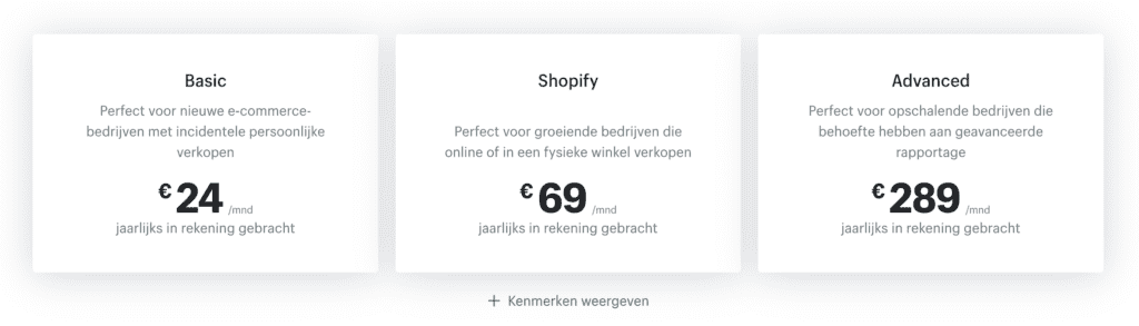 Shopify abonnement prijzen