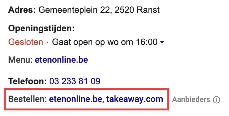 google bedrijfsprofiel eten bestellen
